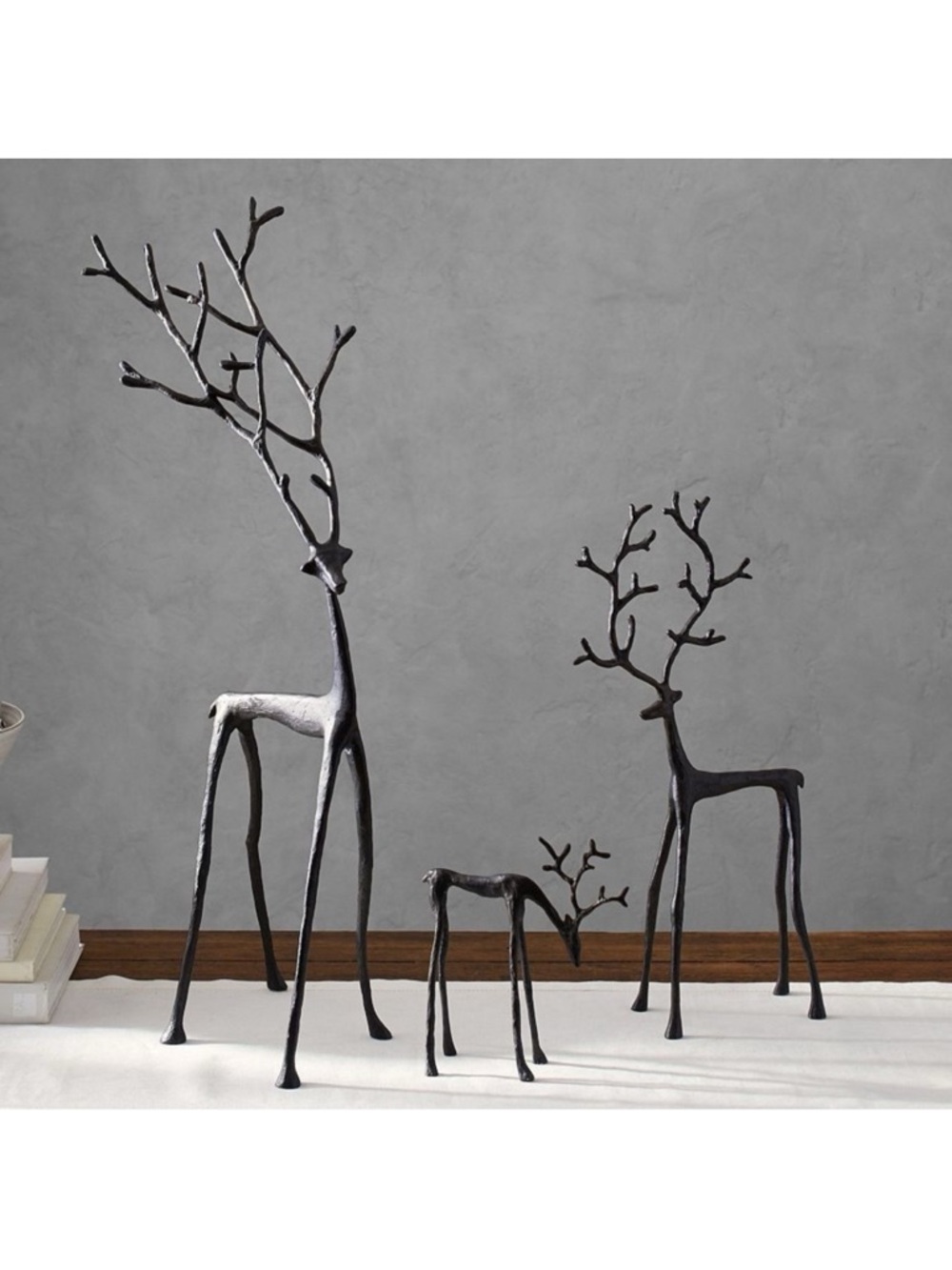 SET OF 2 Pottery Barn Bronze Sculpted Reindeer Deer SMALL & MEDIUM Holiday NEW - Picture 6 of 6
